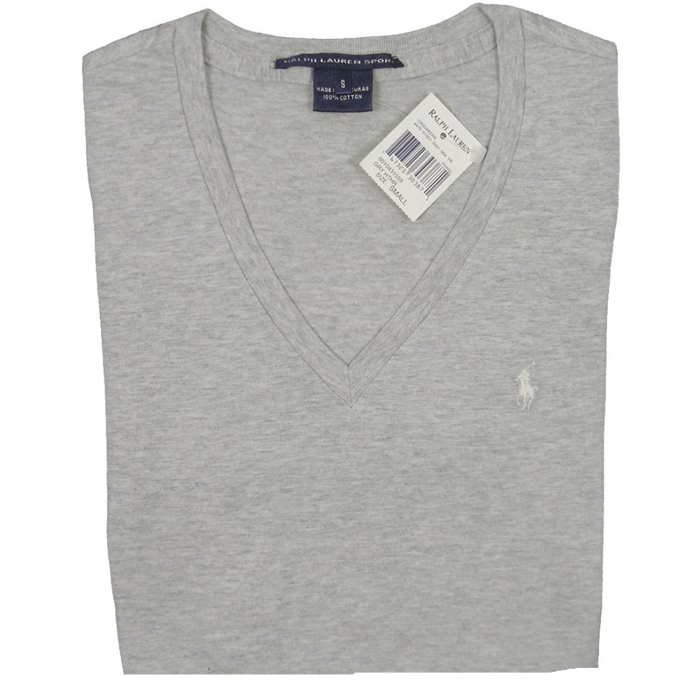 NEW Vintage Polo Ralph Lauren Womens T Shirt Gray White Polo Player Short Sleeve
